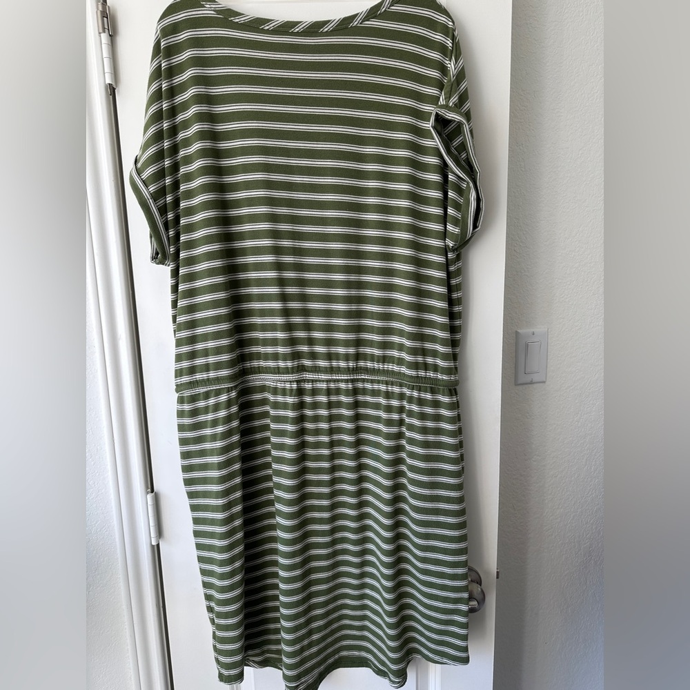 Terra & Sky Olive Green and White Striped Drawstring Pocket Dress - Picture 7 of 7